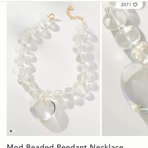 Anthropologie Clear Beaded Heart Necklace